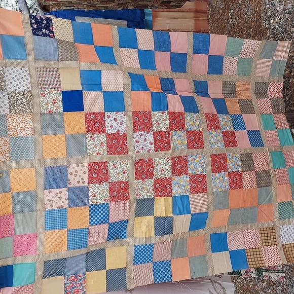 Handmade Vintage Patch Work Top With Vintage Material Squares - Picture 8 of 8